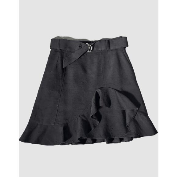 Sandro 'Amy' Black Belted Ruffled Slub Woven Mini Skirt Size 1 - Picture 1 of 5